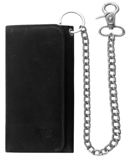 IBRO VINTAGE Motorcycle Chain Wallet for Men – Premium Cowhide Leather, RFID Tri-Fold Biker Wallet with Heavy Duty Chain for Bikers Truckers & Hunters, Credit Card Money Organizer Long Wallet