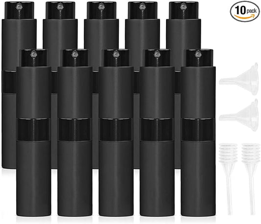 10 PCS 8ml Perfume Atomizer Refillable Bottle, Cologne Travel Spray Bottle, Mini Spray Empty for Refill, Refillable Portable Sprayer (Black)