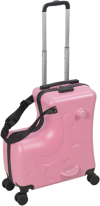 20" Ride-on Suitcase for Kids,Portable Carry on Luggage with Rotating Wheels,Riding Luggage for Kids Aged 3-6 Years Old,Travel Suitcase with Password Lock (Pink)