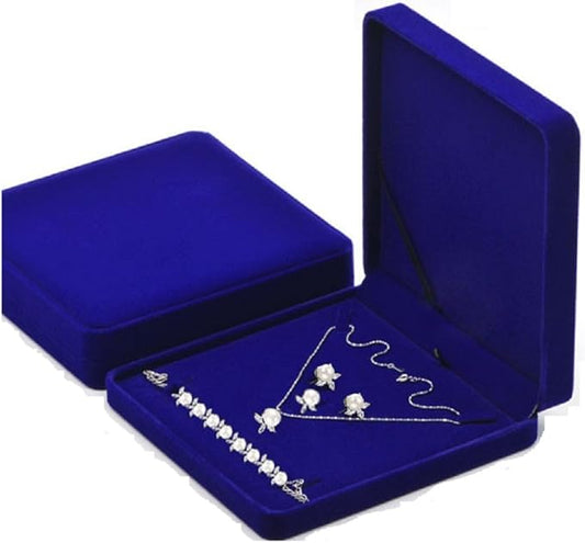 Jewelry Set Velvet Box Necklace Earring Ring Necklace Bracelet Gift Display Case Wedding Jewelry Storage Holder (Royal Blue)