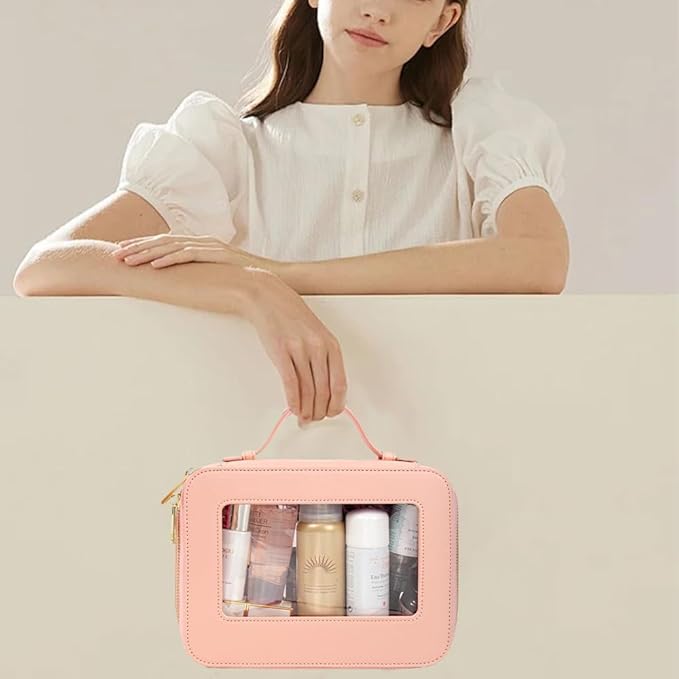 Clear Makeup Bag, TSA Approved Toiletry Bag Travel Makeup Case Clear Cosmetic Travel Bag Small Makeup Pouch Organizer Waterproof Portable Car Essentials for Women