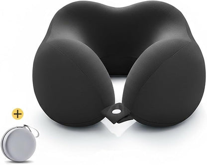 Ergonomic U-Shaped Memory Foam Neck Pillow for Travel & Office with Carry Pouch, Provides Neck Support for Airplane, Train, Anti-Sideturn Sleep (Black)