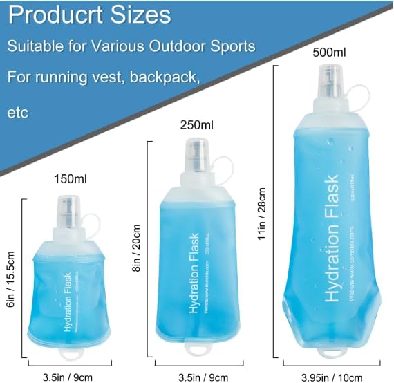 CLINTT 150ml Soft Flask, Foldable Running Water Bottle, TPU Folding Soft Water Flask, BPA-Free Collapsible Flask for Hydration Pack Running Vest, Cycling, Climbing, Hiking - 2Pcs, Blue
