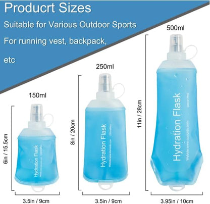 CLINTT 250ml Soft Flask, Foldable Running Water Bottle, TPU Folding Soft Water Flask, BPA-Free Collapsible Flask for Hydration Pack Running Vest, Cycling, Climbing, Hiking - 2Pcs, Blue