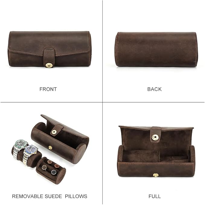 CONTACTS Genuine Leather Watch Case Cufflink Box with Pad Tie Case Travel Multifunction Jewelry Accessories Organizer Storage Roll