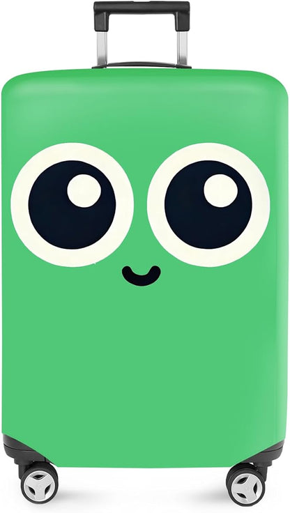 ANNA QUEEN Cute Smiley Face Luggage Cover, Green Cartoon Suitcase Protector with Big Eyes Design, Stretchable, Washable Travel Cover for 28-30 Inch Luggage