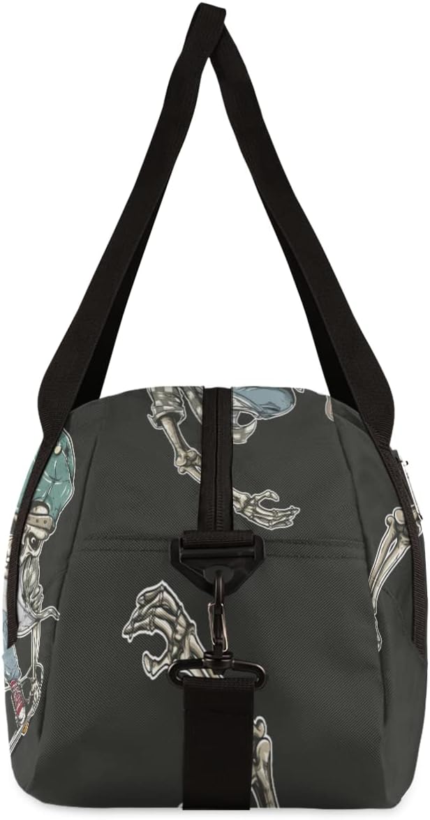 Cool Human Skeleton Skateboard Gym Duffle Bag for Kids,Sports Bag for Teens Boys & Girls Small Waterproof Overnight Weekender Carry School Practice Travel Bag