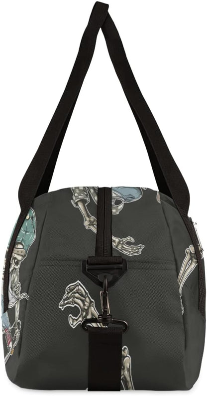 Cool Human Skeleton Skateboard Gym Duffle Bag for Kids,Sports Bag for Teens Boys & Girls Small Waterproof Overnight Weekender Carry School Practice Travel Bag