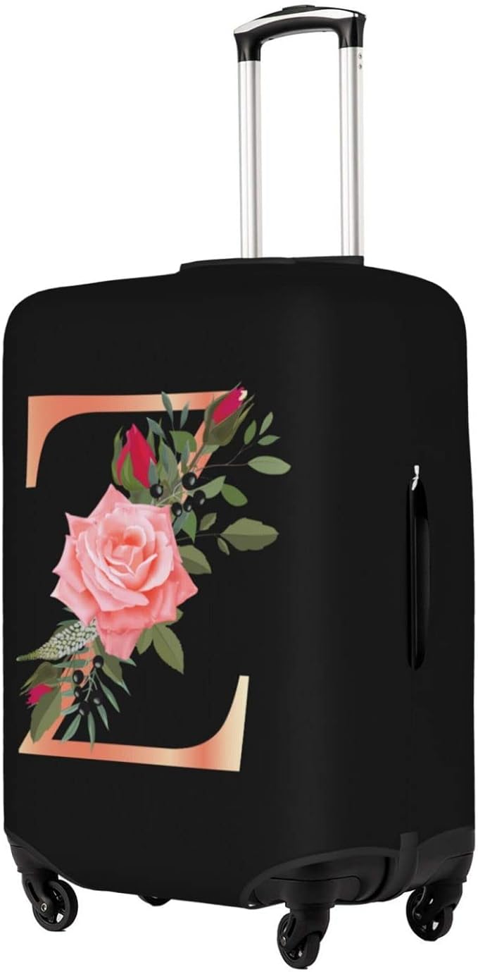 Floral Letter Z Travel Luggage Cover Spandex Suitcase Protector Elastic Washable Stretch,Size S(Fit 18-21inch Suitcase)