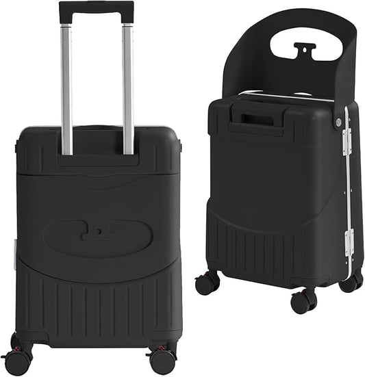 20'' Luggage with Child Seat, Ride On Suitcase with Shockproof Silent Spinner Wheels, TSA Lock, Carry On Luggage with Foldable Backrest, Bag Hook for Kids.