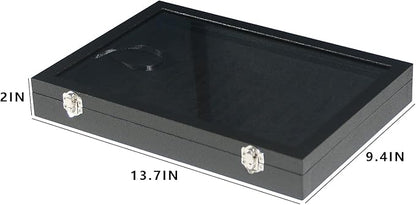 Coward Ring Organizer Jewelry Box, Black Velvet 100 Slots Ring Display Tray Case with Transparent Glass Lid for Home Use or Store Selling Show