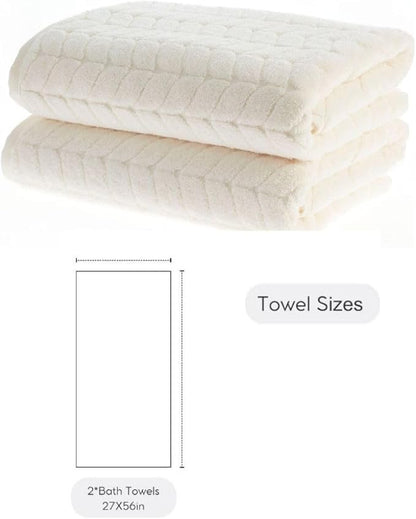 BAGNO MILANO Turkish Cotton Ultra-Soft Plush Absorbent Quick Dry Bathroom Towel Set, Made in Turkey (Cream, 2 pcs Bath Towel Set)
