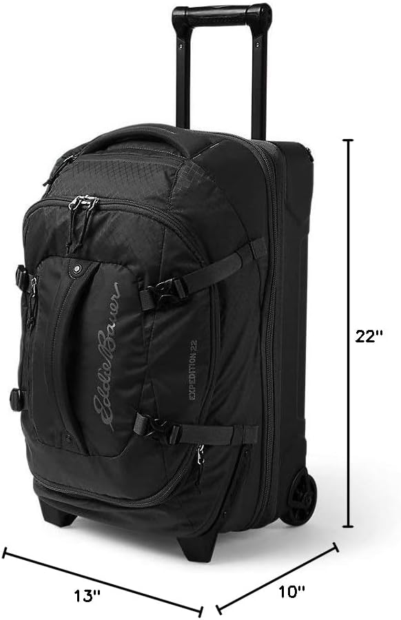 Eddie Bauer Expedition Rolling Duffel Bag with Wheels | Travel | Carry-On | Luggage | Rugged | Durable - Black, 22"