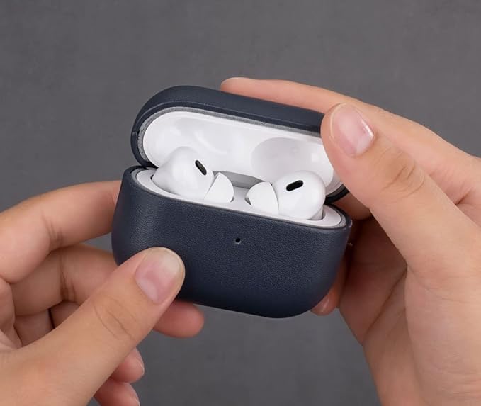 Compatible with AirPods Pro 2nd Generation Leather Case, Lopie Handmade AirPods Pro 2 Leather Case Cover, Protective Case Fully-Wrapped with Top Grain Leather (Not for AirPods Pro 1st Gen) - Blue