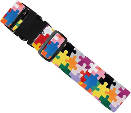 2PC,Puzzle Pattern Luggage Strap 1.97 x 70.84 inch Colorful Piece Design Adjustable Suitcase Belt Durable Nylon Baggage Identifier Creative Travel Accessory for Family Trips