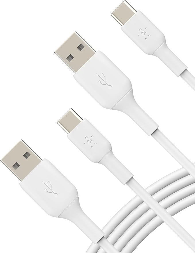 Belkin BoostCharge USB-C to USB-A Cable (2M/6.6ft) for iPhone 16, iPhone 16 Pro, iPhone 16 Pro Max, Samsung Galaxy S25, S24, Pixel 9 & 8, iPad Pro, Nintendo Switch 2, Carplay & More - White (2-Pack)