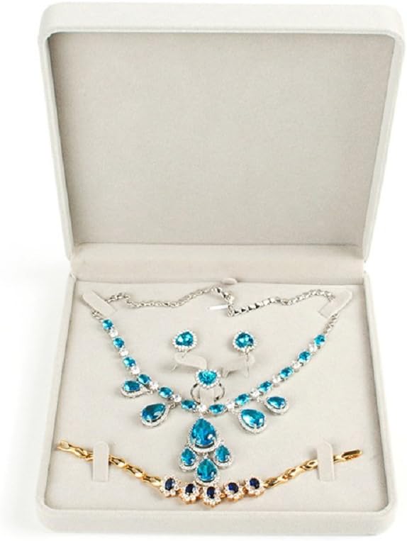 Jewelry Set Velvet Box Necklace Earring Ring Necklace Bracelet Gift Display Case Wedding Jewelry Storage Holder (Beige)