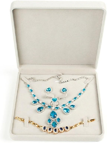 Jewelry Set Velvet Box Necklace Earring Ring Necklace Bracelet Gift Display Case Wedding Jewelry Storage Holder (Beige)