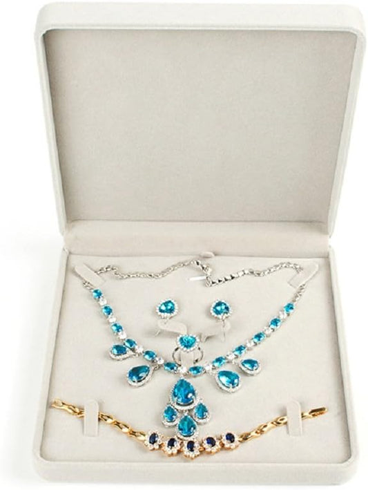 Jewelry Set Velvet Box Necklace Earring Ring Necklace Bracelet Gift Display Case Wedding Jewelry Storage Holder (Beige)