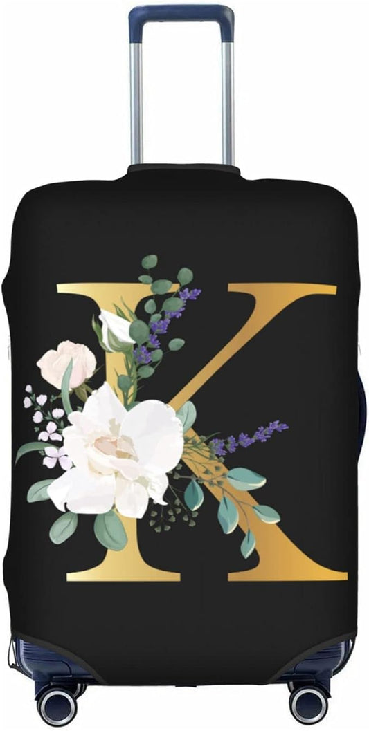 Flower Lette K Black Luggage Cover Elastic Washable Stretch Suitcase Protector Anti-Scratch Travel Suitcase Cover for Kid and Adult L (25-28 inch suitcase)