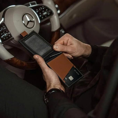 Jenoss Smart Tracking Wallet For Men: Smart Tracker Works with Apple Find My Full Grain Leather, Slide Pop Up Card, Minimalist Compact 12 Cards Slot Organizers ID Money Clip