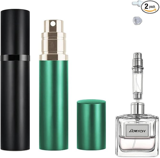 2PCS Perfume Travel Refillable Bottle, Bottom-Filling Fragrances Perfume Atomizer, Empty Mini Cologne Dispenser, Portable Sprayer Pocket Size for On the Go 5ml (Black & Dark Green)