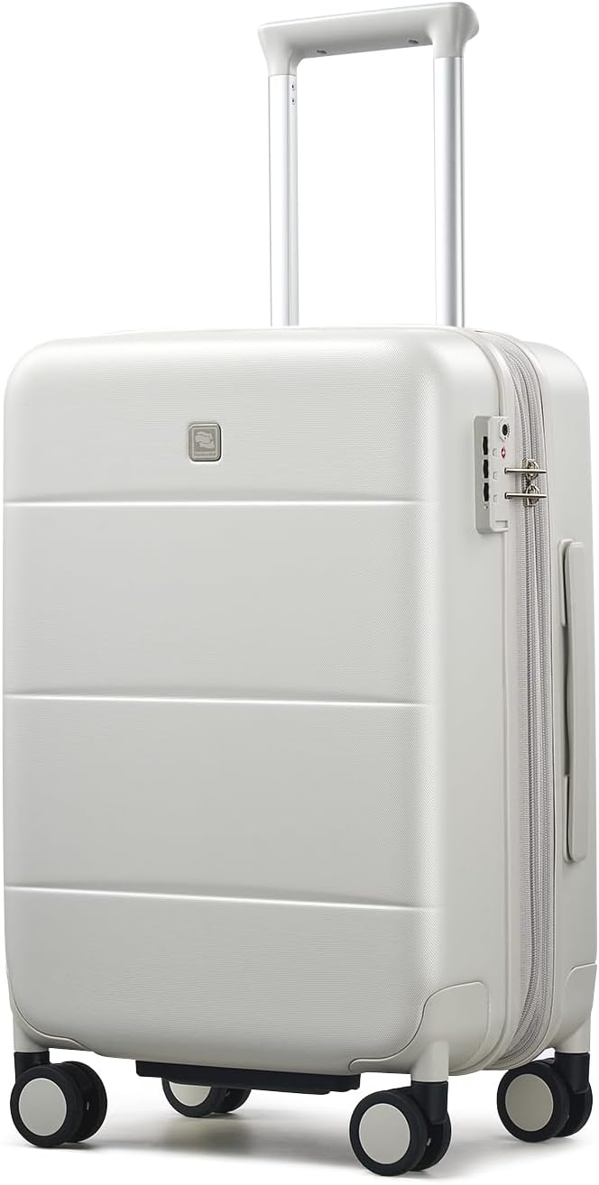 Hanke Expandable Carry On Luggage 22x14x9 Airline Approved, 20 Inch Hardside Luggage with Spinner Wheels, All-PC Hard Shell Carry-On Suitcase, Lightweight & TSA Approved (Smoke White, 46L)