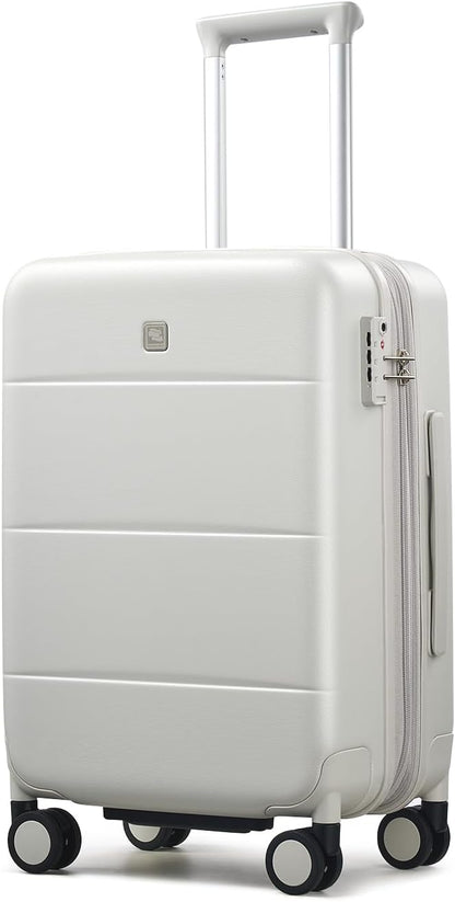 Hanke Expandable Carry On Luggage 22x14x9 Airline Approved, 20 Inch Hardside Luggage with Spinner Wheels, All-PC Hard Shell Carry-On Suitcase, Lightweight & TSA Approved (Smoke White, 46L)