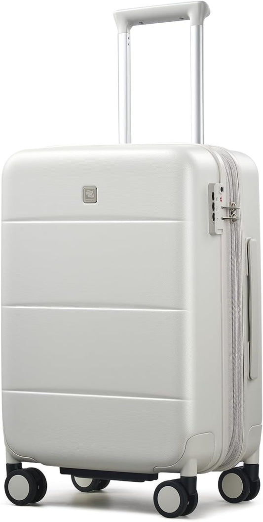 Hanke Expandable Carry On Luggage 22x14x9 Airline Approved, 20 Inch Hardside Luggage with Spinner Wheels, All-PC Hard Shell Carry-On Suitcase, Lightweight & TSA Approved (Smoke White, 46L)