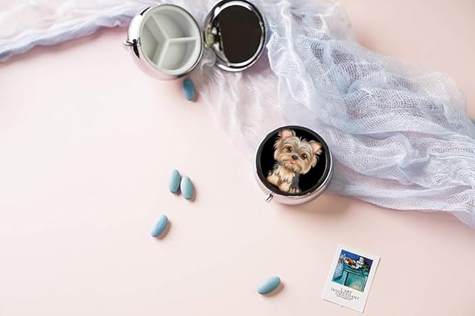 Pill Box,Cute Dog Round Pill Box 3 Compartment Decorative Pocket Purse Portable Mini Travel Medicine Tablet Vitamin Holder Organizer Pill Case