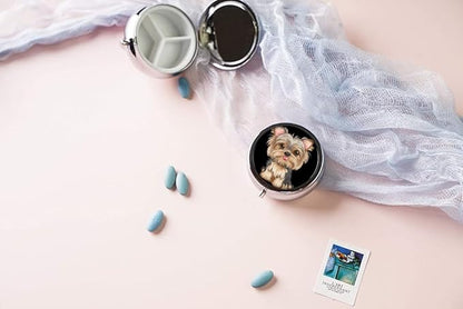 Pill Box,Cute Dog Round Pill Box 3 Compartment Decorative Pocket Purse Portable Mini Travel Medicine Tablet Vitamin Holder Organizer Pill Case