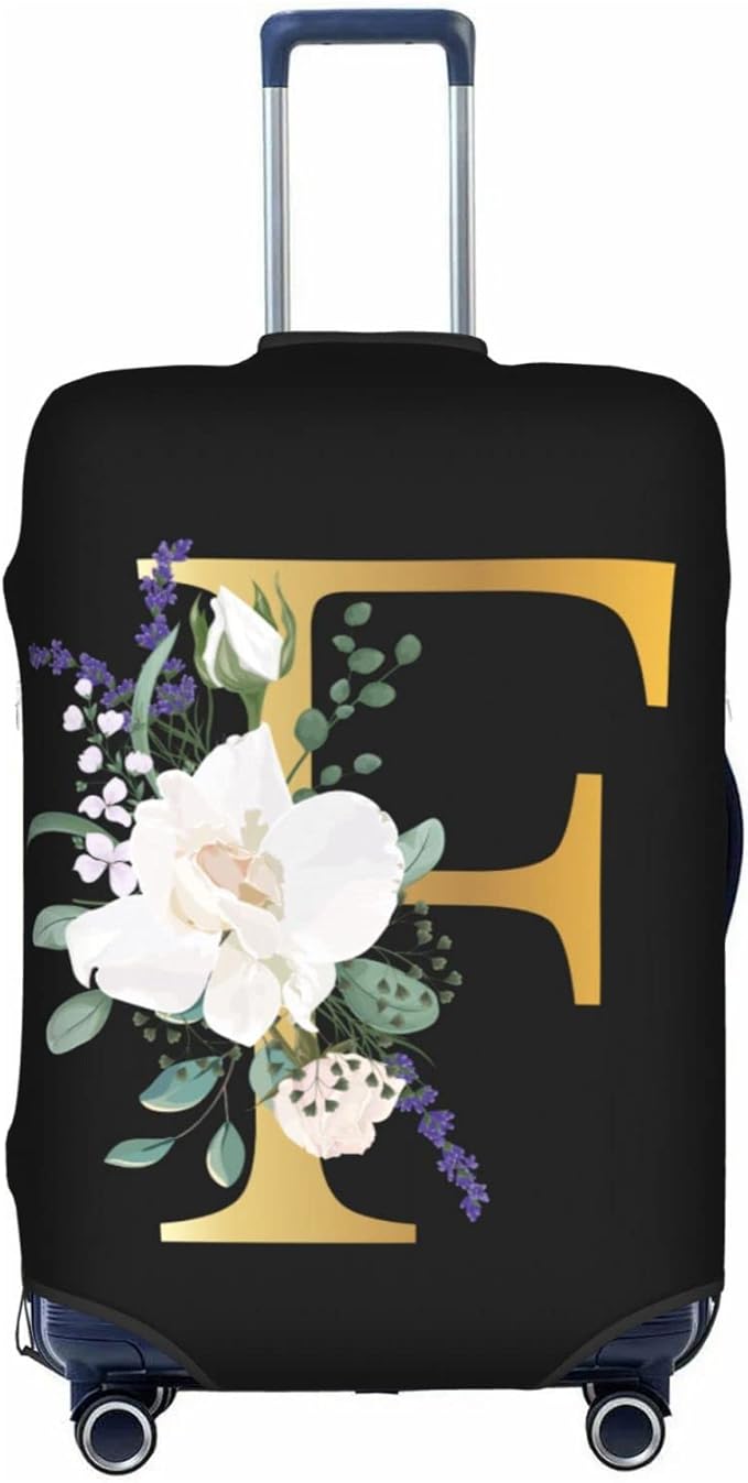 Flower Lette F Black Luggage Cover Elastic Washable Stretch Suitcase Protector Anti-Scratch Travel Suitcase Cover for Kid and Adult XL (29-32 inch suitcase)