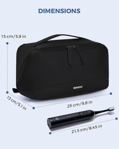 WANDF Toiletry Bag for Men, PU Leather Travel Organizer with Detachable Waterproof Hanging Pouch, Open-Flat Dopp Kit Shaving Bag with Wet Pocket for Travel Toiletries Accessories (Black)