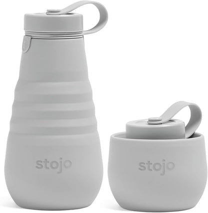 STOJO Collapsible Water Bottle – Cashmere Gray, 20oz / 592ml - Leak-Proof Reusable Silicone Travel Cup for Hot & Cold Drinks - Microwave & Dishwasher Safe