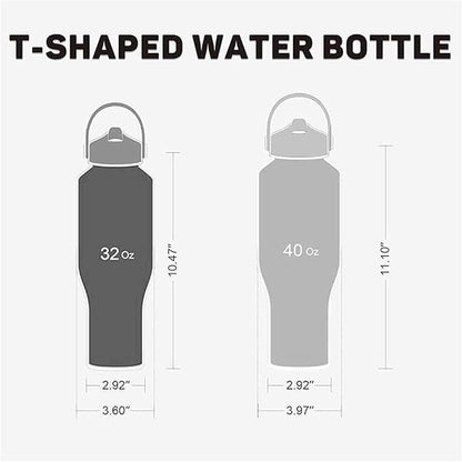 40oz Black Water Bottle Stainless Steel, Keep Cold 24H&Hot 12H, Water Bottle with Straw&Spout Lids, Insulated Water Bottle Double Wall Vacuum, Fit in Any Car Cup Holder, Leak-proof BPA Free,Black
