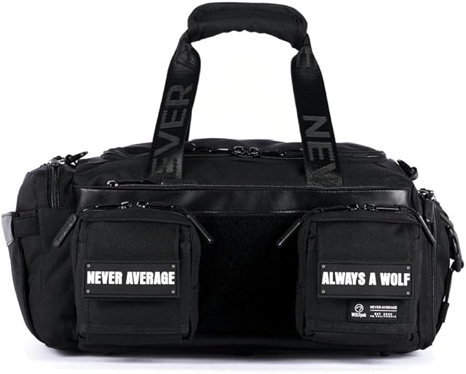 WOLFpak 20L Mini Duffle Bag for Gym & Travel | Waterproof Carry-On Weekender Bag with Shoe Compartment, Hard Bottom, and Tactical Molle System (Alpha Black)