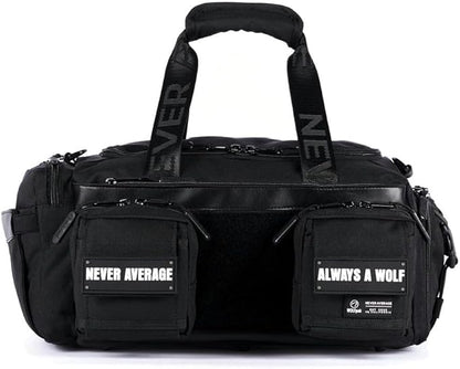 WOLFpak 20L Mini Duffle Bag for Gym & Travel | Waterproof Carry-On Weekender Bag with Shoe Compartment, Hard Bottom, and Tactical Molle System (Alpha Black)