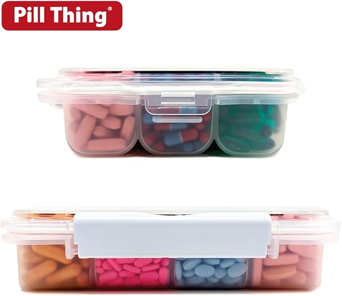 12 Compartment Large Pill Case with Airtight Seal - Silicone Gasket Waterproof Med Box with Medication Map & Medical Alert Card (Clear, 2 Pack)