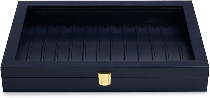 Oirlv Premium Blue Leather Necklace Bracelet Organizer Tray with Acrylic Lid Jewelry Display Case Drawer Insert Jewelry Organizer for women