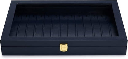Oirlv Premium Blue Leather Necklace Bracelet Organizer Tray with Acrylic Lid Jewelry Display Case Drawer Insert Jewelry Organizer for women