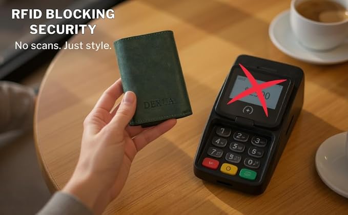 Mens Wallet, Genuine Leather Trifold Wallet with Pop-Up Card Holder, RFID Blocking, Card Slots, Cash & Coin Compartments, Magnetic Closure, Christmas Gift Ready Gift Box Included