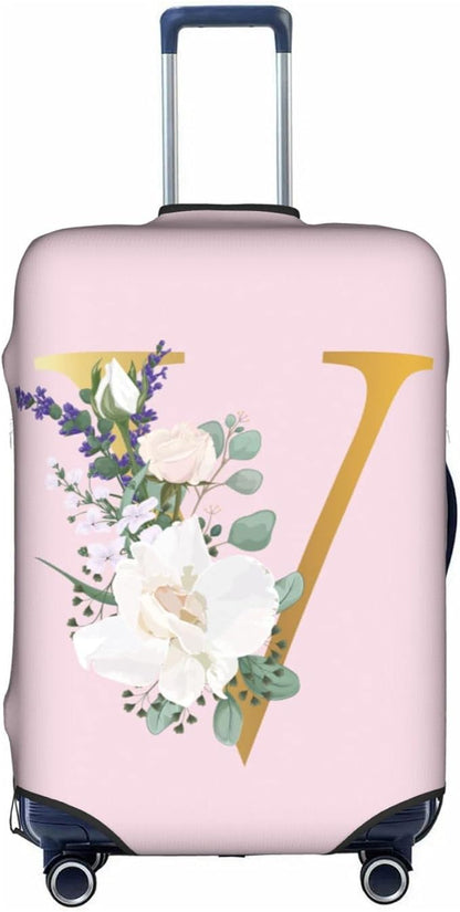 Flower Lette V Pink Luggage Cover Elastic Washable Stretch Suitcase Protector Anti-Scratch Travel Suitcase Cover for Kid and Adult L (25-28 inch suitcase)