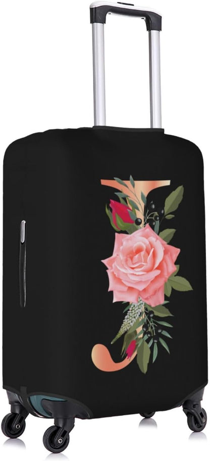 Floral Letter J Travel Luggage Cover Spandex Suitcase Protector Elastic Washable Stretch Suitcase Cover,Size M(Fit 22-24inch Suitcase)