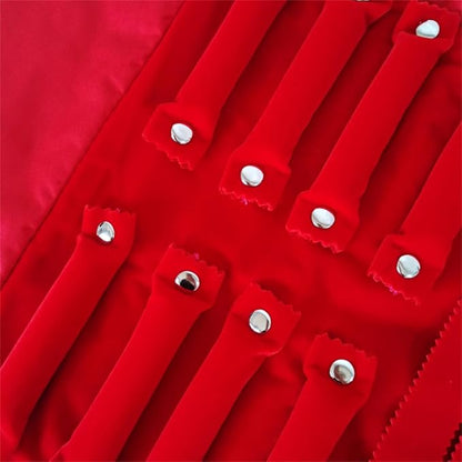 Velvet Travel Jewelry Case Roll Bag Organizer for Necklace Bracelet Earrings Ring (Black) (Red)