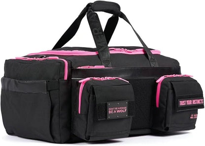 WOLFpak Ultimate 40L Gym & Travel Duffle Bag | Heavy-Duty Gear Bag w/Durable Waterproof 1000D Oxford Material | Hard Shell Base, Laptop Sleeve, Custom Patch Options | (Black Neon Pink)