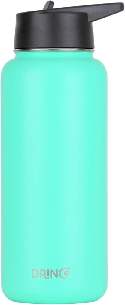 DRINCO Stainless Steel Water Bottle Spout Lid Vacuum Insulated Double Wall Water Bottle Wide Mouth (40oz 32oz 22oz 18oz 14oz) Leak Proof Keeps Cold or Hot (32 oz, 32oz Teal)