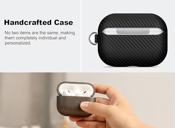 Leather Case - for AirPods Pro 3 Case Cover with Keychain - Selected Skin-friendly Leather, Carbon Fibre Texture, Handmade Shockproof Hard Cover for AirPods Pro 3rd Generation Earbuds - Black