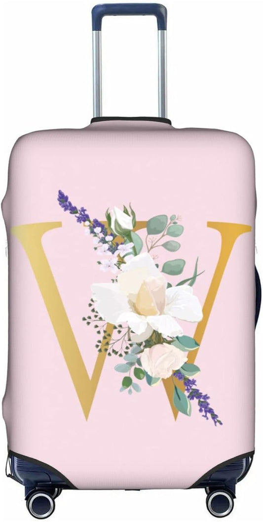 Flower Lette W Pink Luggage Cover Elastic Washable Stretch Suitcase Protector Anti-Scratch Travel Suitcase Cover for Kid and Adult S (18-21 inch suitcase)