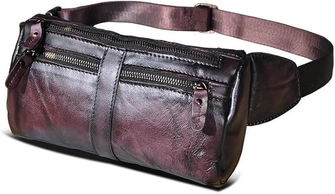 Outdoor Ready Water Resistant Leather Waist Pack for Men Hiking Riding Travel Fanny Bag with Phone Pocket Gifts for Men (Red&Black)