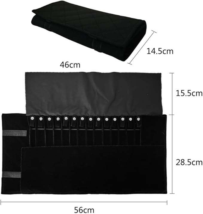 Portable Jewelry Roll Untangled Secure Necklace Travel Storage Bag Displays Holder 16 Chain (Black Diamond)